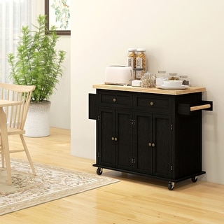 HOMCOM Kitchen Island Cart with Solid Wood Top, 44" Mobile Kitchen ...