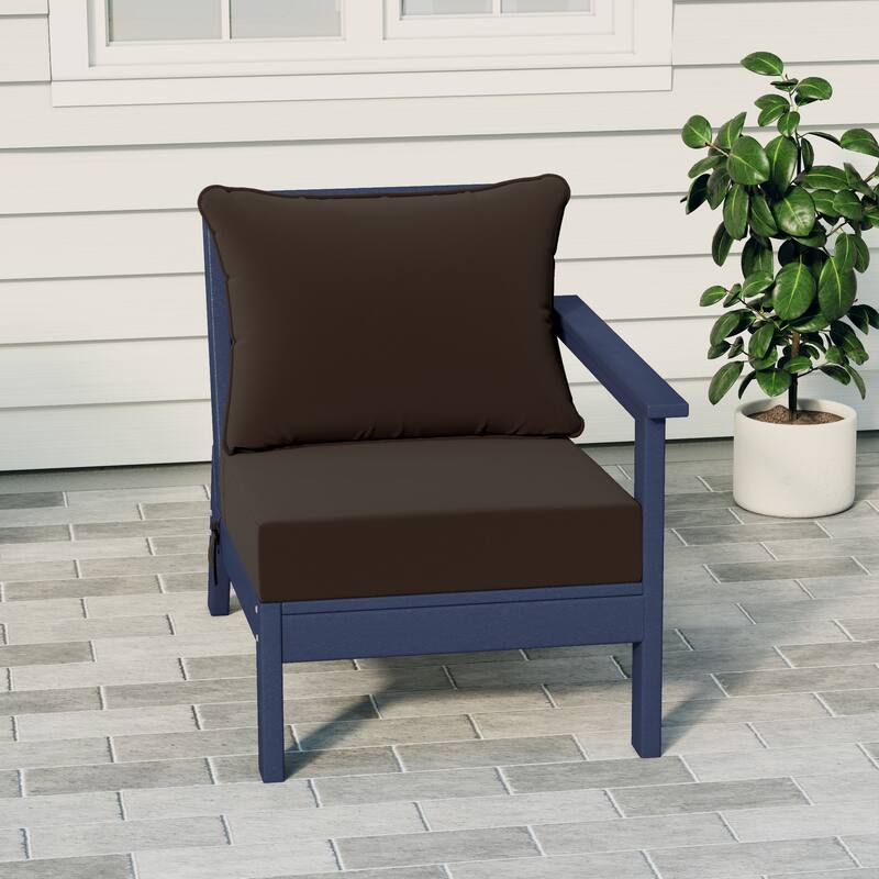 Birchwood All Weather HDPE Outdoor Patio Deep Seating Navy Blue Right Arm Facing Chair With Cushions (1-Piece) - Navy Blue/Brown
