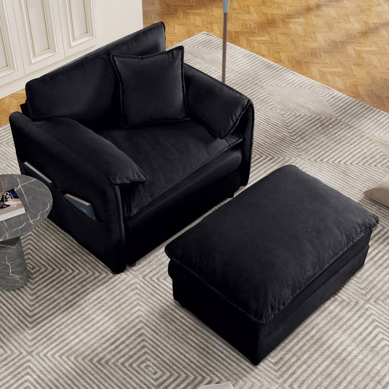 57.48" Oversized Recliner Chair with Ottoman - Black Chenille Indoor Lounge Chair, DIY Combination - Multi-Color