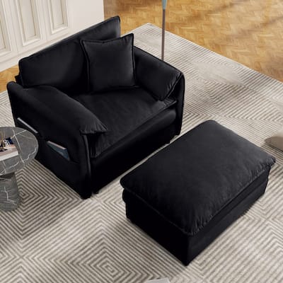 57.48" Oversized Recliner Chair with Ottoman - Black Chenille Indoor Lounge Chair, DIY Combination