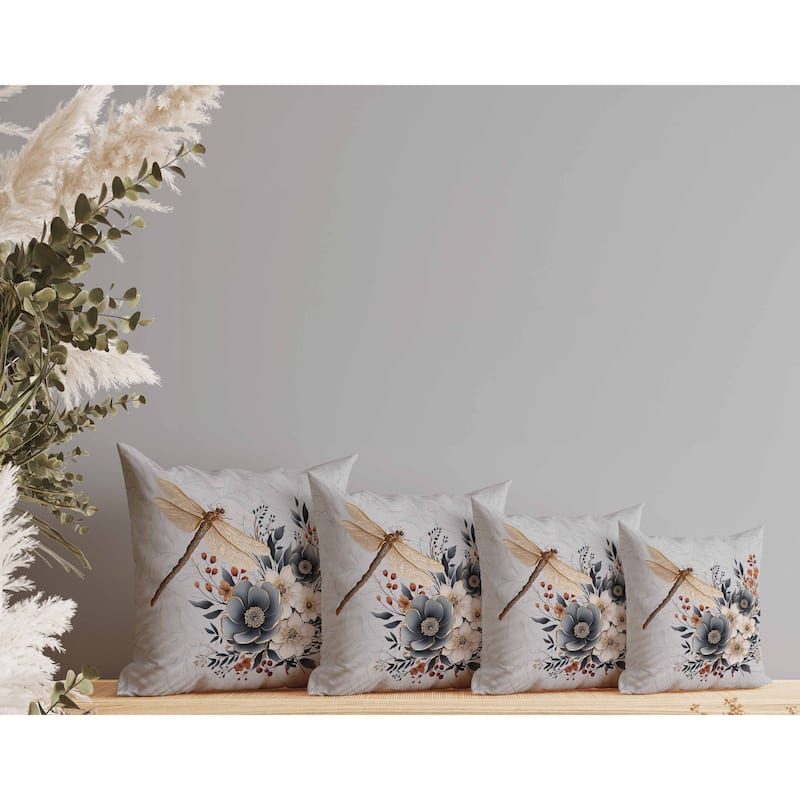 Dragonfly Haven Indoor/Outdoor Reversible Throw Pillow Gray and Orange