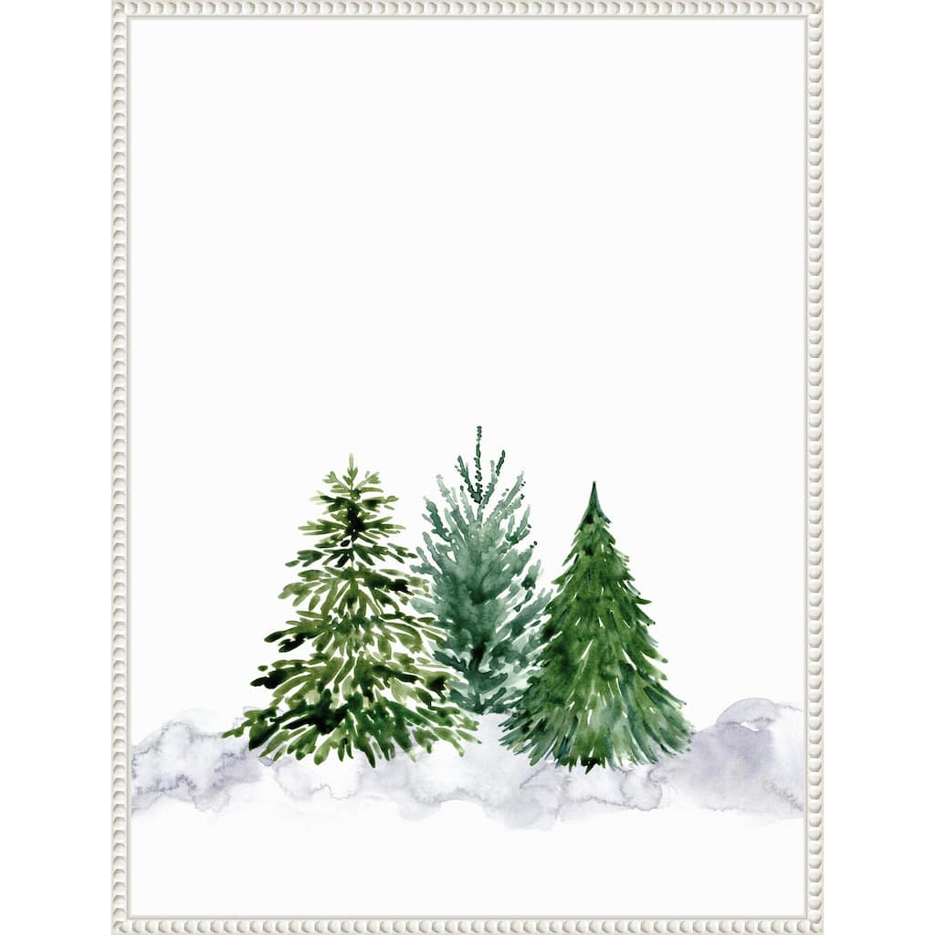 Three watercolor pine trees by Rosana Laiz Blursbyai Framed Canvas Wall Art Print