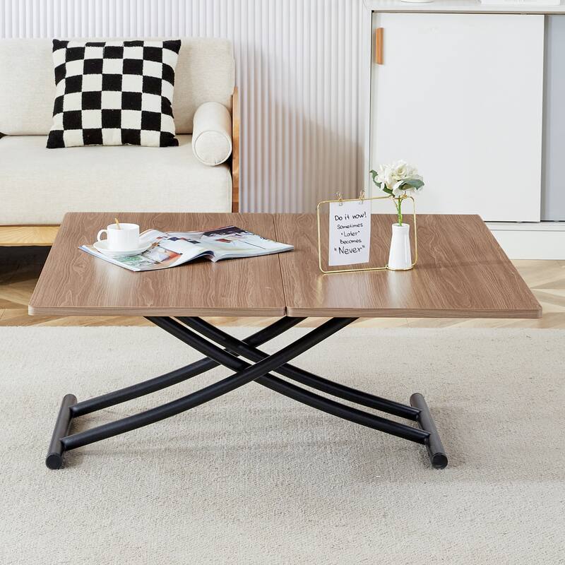 Modern lifting table, with a 0.8-inch wood grain process sticker desktop and metal legs, can be used as a dressing table - Natural Wood Wash