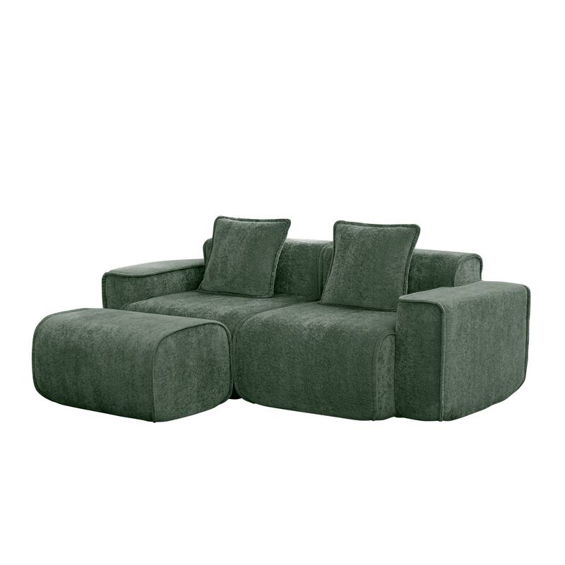 GDFStudio - Streamlined Velvet 2-Seater 78.74" Modular L-Shaped Sofa with Ottoman