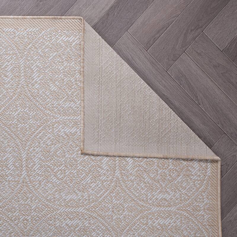World Rug Gallery Transitional Floral Circles Textured Flat Weave Indoor/Outdoor Area Rug