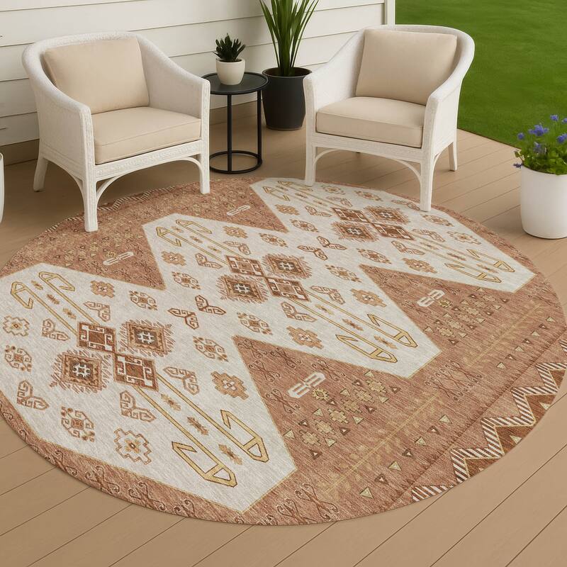 Machine Washable Indoor/ Outdoor Global Hiawatha Chantille Rug - Paprika - 8' x 8'