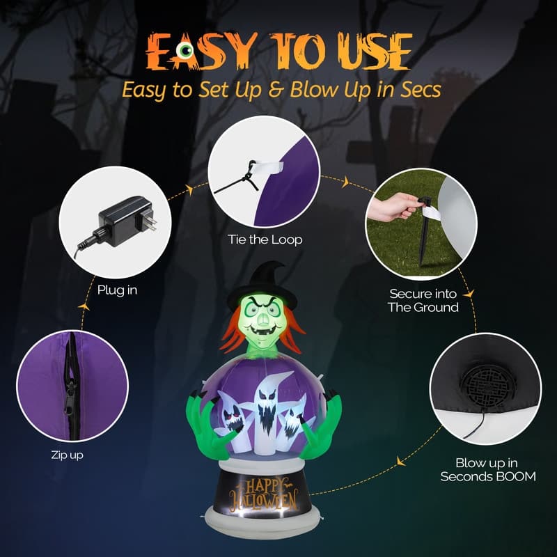 5.9FT Witch's Crystal Ball Inflatable Halloween Outdoor Decorations