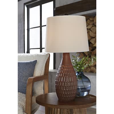 Signature Design by Ashley Cartford Brown/Beige Table Lamp (Set of 2) - 14" W x 14" D x 26.75" H