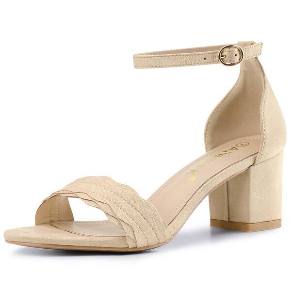New Womens Mid Block Heel Sandals Studs Peep Toe Buckle Ankle Strap Shoes Sizes