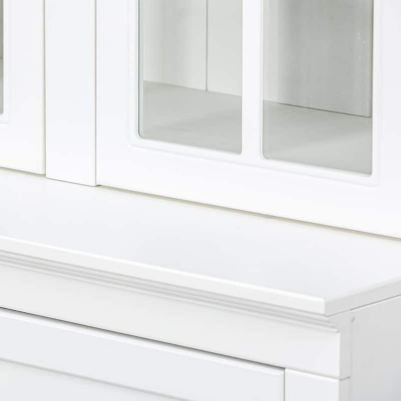 Roomfitters 75.25'' Pantry Cabinet Set with Glass Doors, Farmhouse Display Hutch Wall Storage Cabinet for Kitchen, White