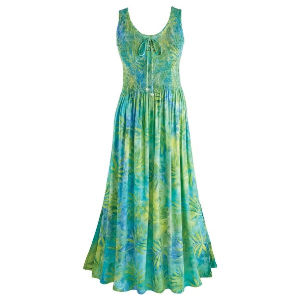 Women's Sea-Green Shirred Maxi Dress - Scoop Neckline Sleeveless