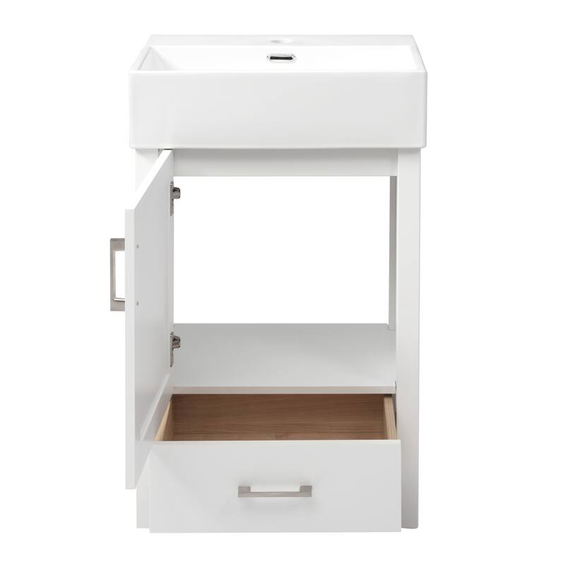20.28" Modern Bathroom Vanity with Ceramic Sink, Solid Wood Frame, and Drawer - Ideal for Small Bathrooms.
