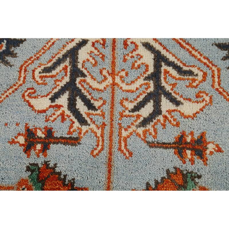 Light Blue Geometric Oushak Oriental Area Rug Hand-Knotted Wool Carpet - 7'10"x 9'10"