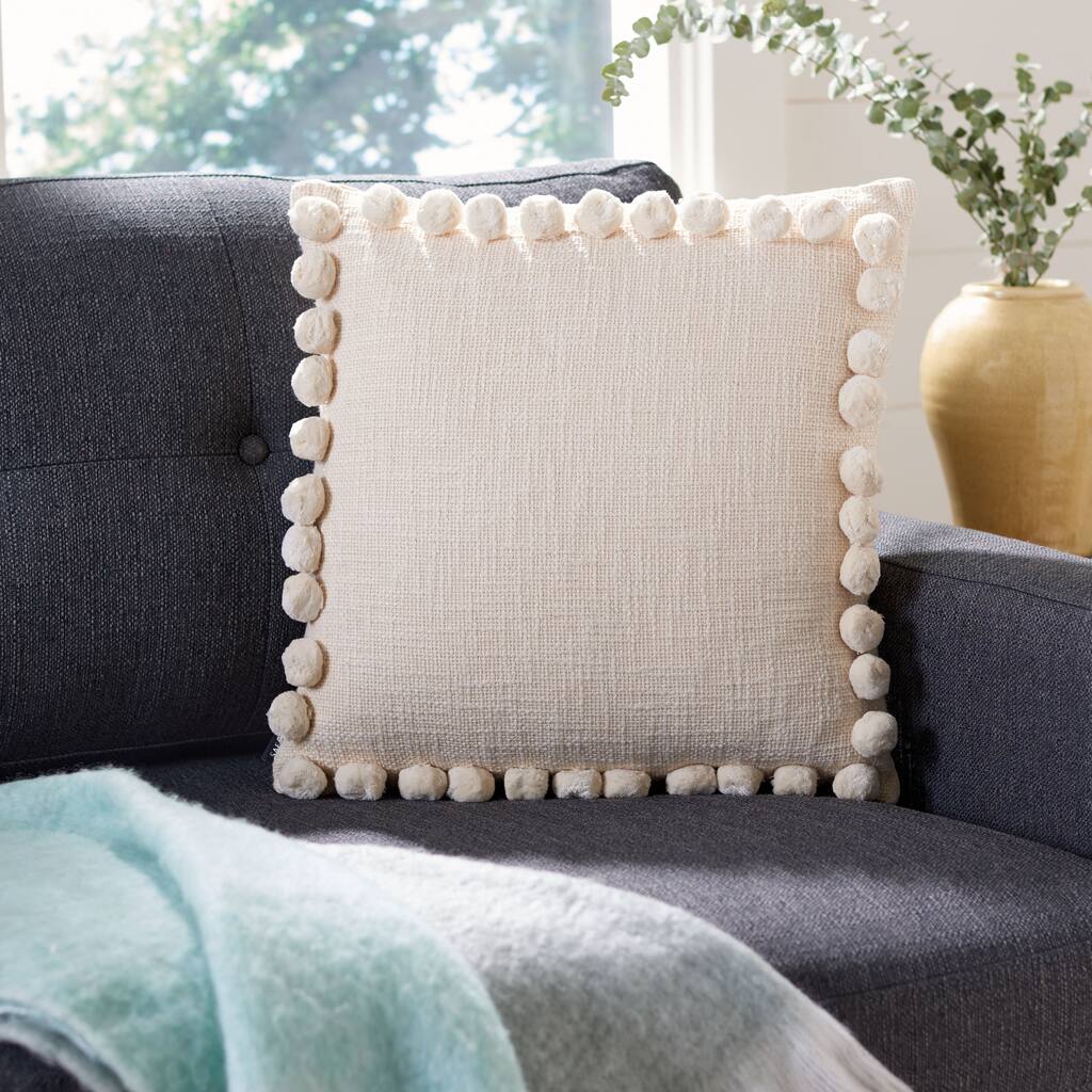SAFAVIEH Jumana Beige Pom Pom 18-inch Decorative Throw Pillow