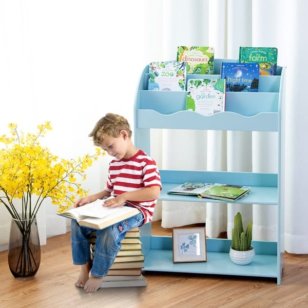 Shop 3 Tier Kids Bookshelf Magazine Storage Bookcase Blue Free