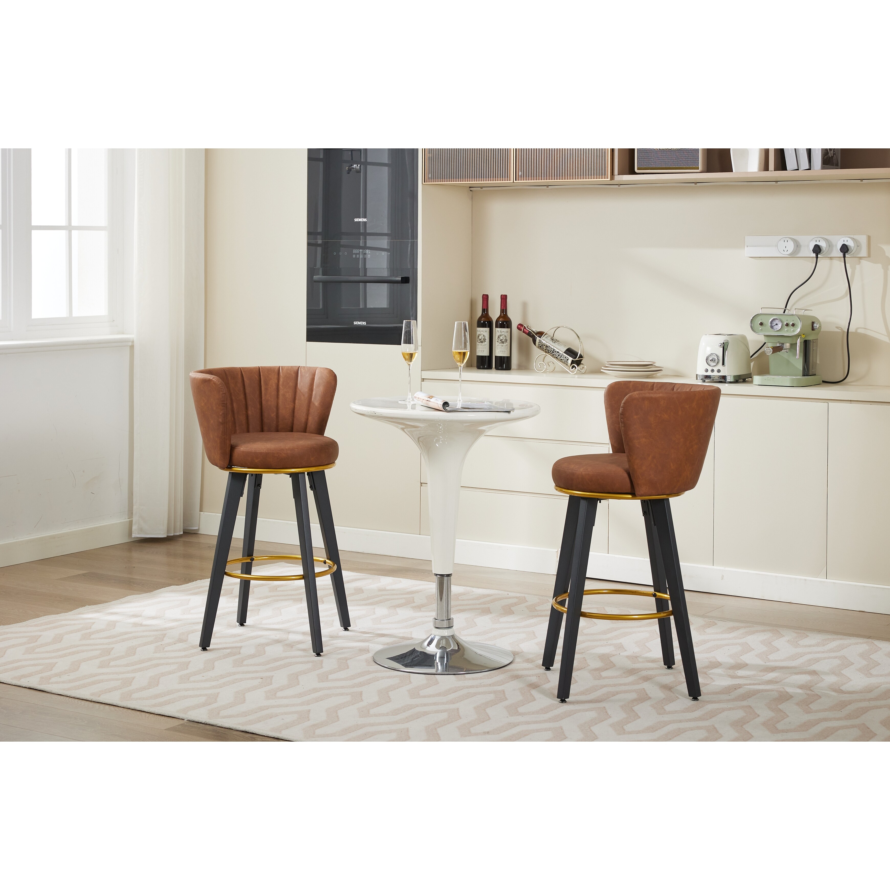 26"H Counter Height Barstools Set of 2, 360 Degree Swivel Upholstered Bar Stools with Backs and Metal Legs