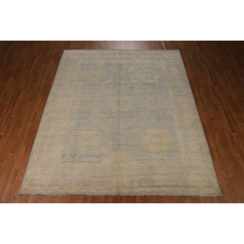 Blue Floral Oushak Turkish Area Rug Hand-Knotted Wool Carpet - 8'4"x 10'0"