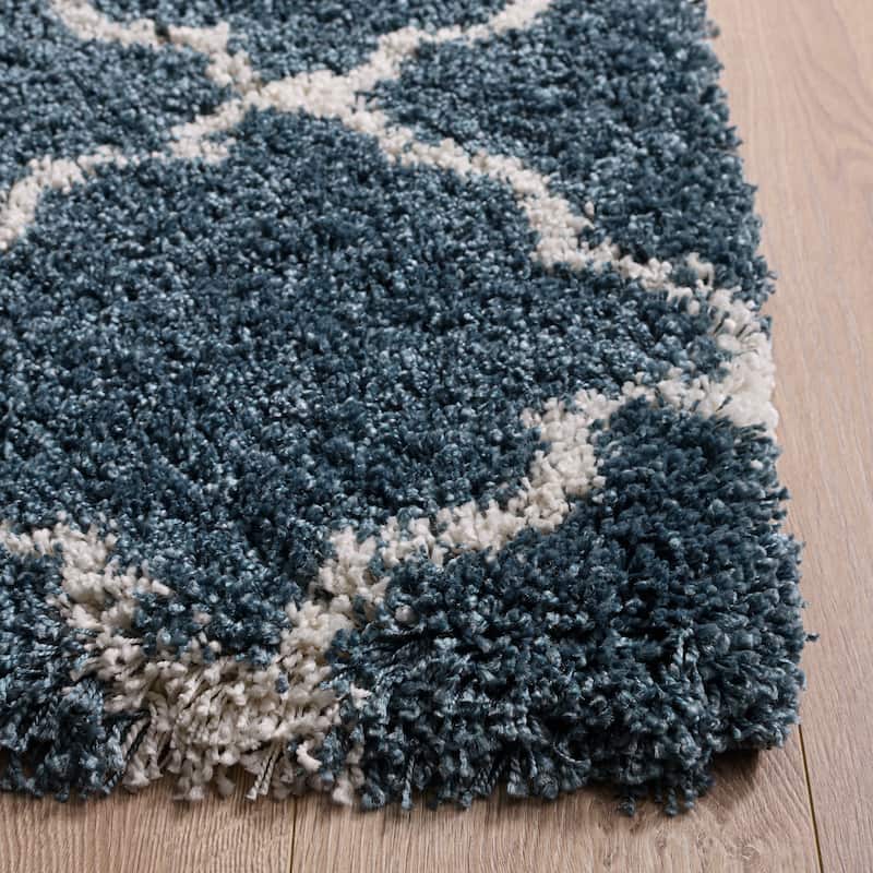 SAFAVIEH Hudson Shag Jeryl Glam Trellis 2-inch Area Rug - 2' x 3' - Slate Blue/Ivory