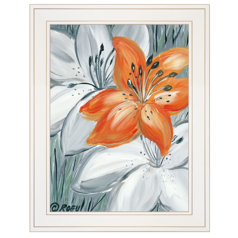 HomeRoots Tiger Lily in Orange 1 White Framed Print Wall Art