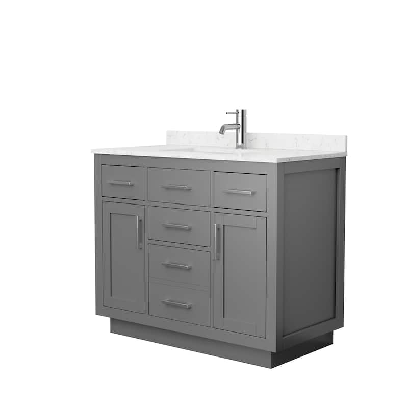 Beckett TK 42-inch Single Vanity, Cultured Marble Top - Dark Gray, Nickel Trim,Carrara Cultured Marble Top