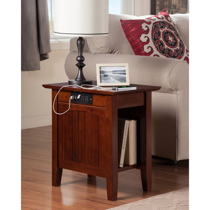 AFI Nantucket Chair Side Table Set of 2 with Built-in Charger
