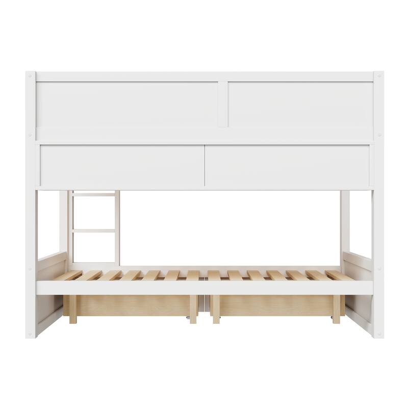 Roomfitters Full XL Over Full XL Bunk Bed with Storage Cabinets, LED Light and Drawers