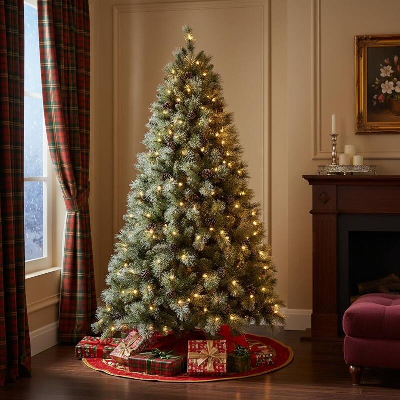 HomeRoots 7.5' Full Pine Christmas Tree With Decorations - Green - 56.00 in. x 90.00 in. x 56.00 in. - Green - 7.5 Foot