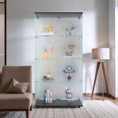 4 Shelves Glass Display Cabinet Door Curio Bookshelf for Home,Office