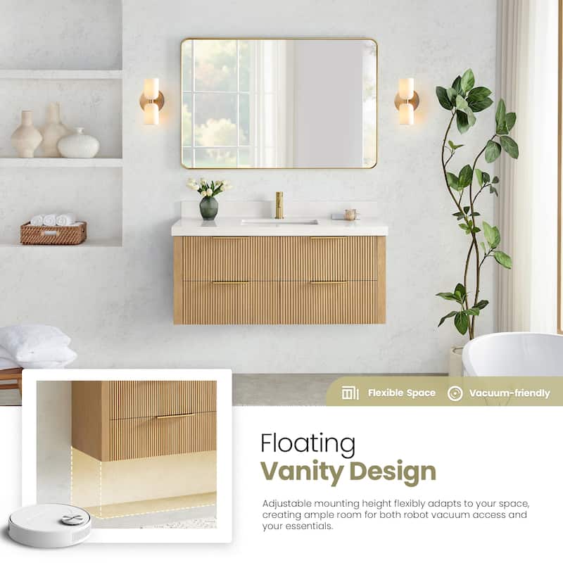 Barcelona Floating Bath Vanity with Quartz Stone Top without Mirror