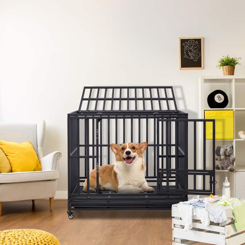 Dog Cage for Medium to Large Dogs With 3 Doors Lockable Wheels