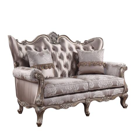 Crown Top Fabric Loveseat with Wingback and Anne Legs, Champagne Gold