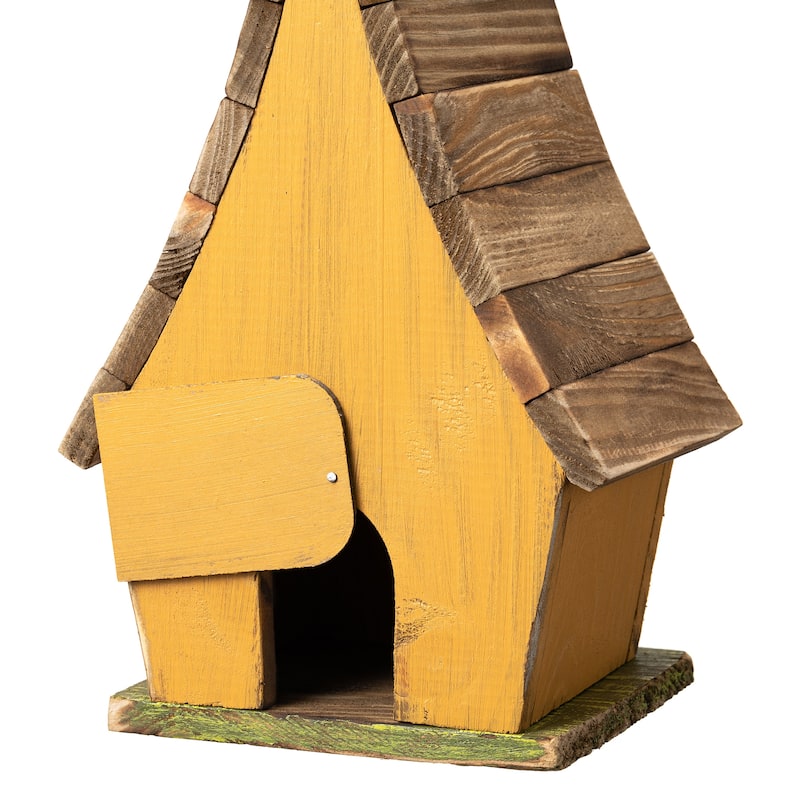 Glitzhome 12.5"H Distressed Solid Wood Birdhouse with 3D Leaves