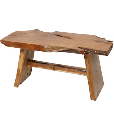 Teak Wood Handmade Live Edge Top Coffee Table - Brown - Roche River Decor - 16"Wx35"Lx18"H