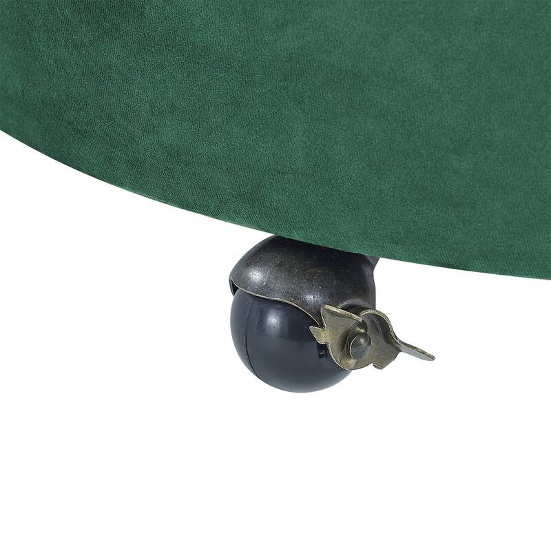 Green Modern 30" Upholstered Swivel Button Tufted Accent Chair with Movable Wheels and 3 Pillows