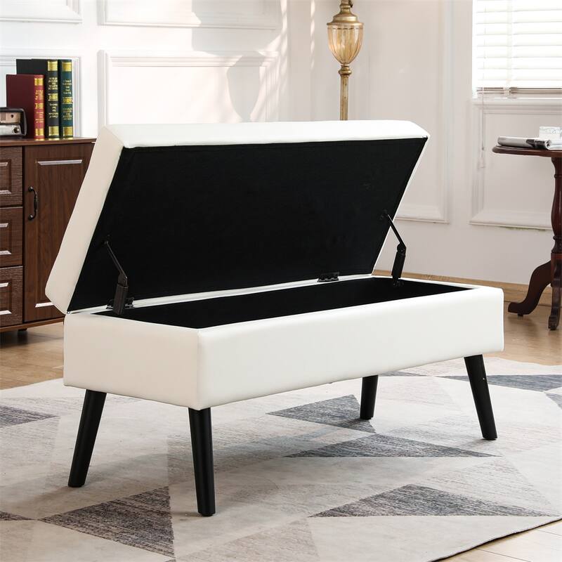 Storage Bench with Storage Bench for Bedroom End of Bed Bench Foot - White PU