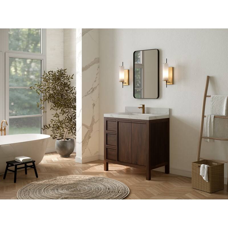 Willow Collections 36 in. W x 22 in. D Elizabeth Solid Teak Wood Center Sink Bathroom Vanity with Countertop