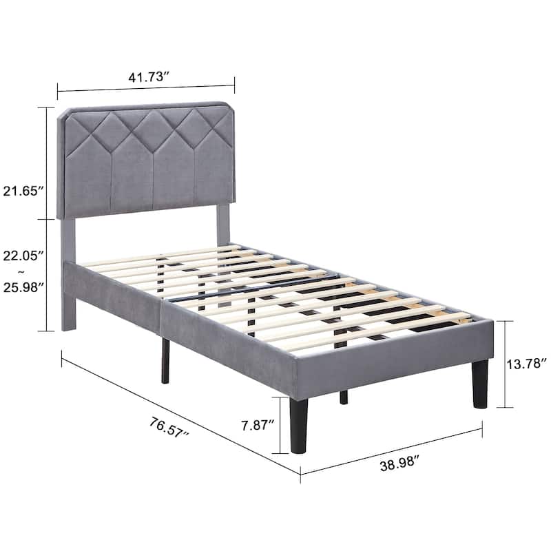2 Pack Twin Size Kids Bed Frame Height Adjustable Diamond Pattern Upholstered Headboard Bed Twin Size Bed Set of 2