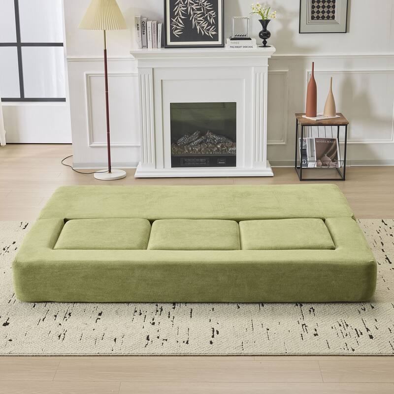 Convertible Sectional Sofa with 3 Storage Ottomans - Green Chenille Sleeper for Small Spaces