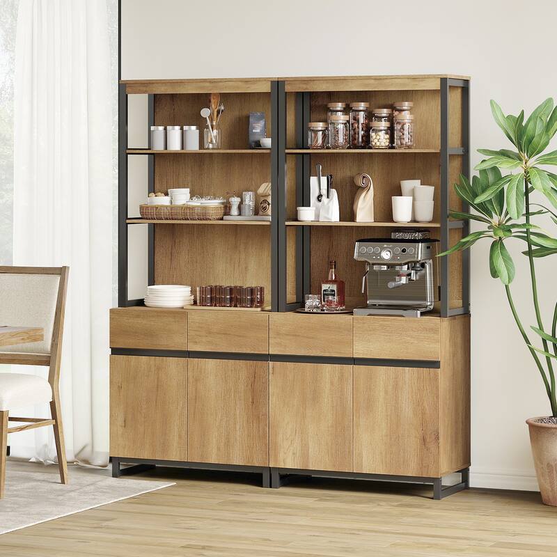 WAMPAT Modern 72" Tall Bookcase with Metal Base and Adjustable Shelves, Library Book Shelf with Storage Cabinet