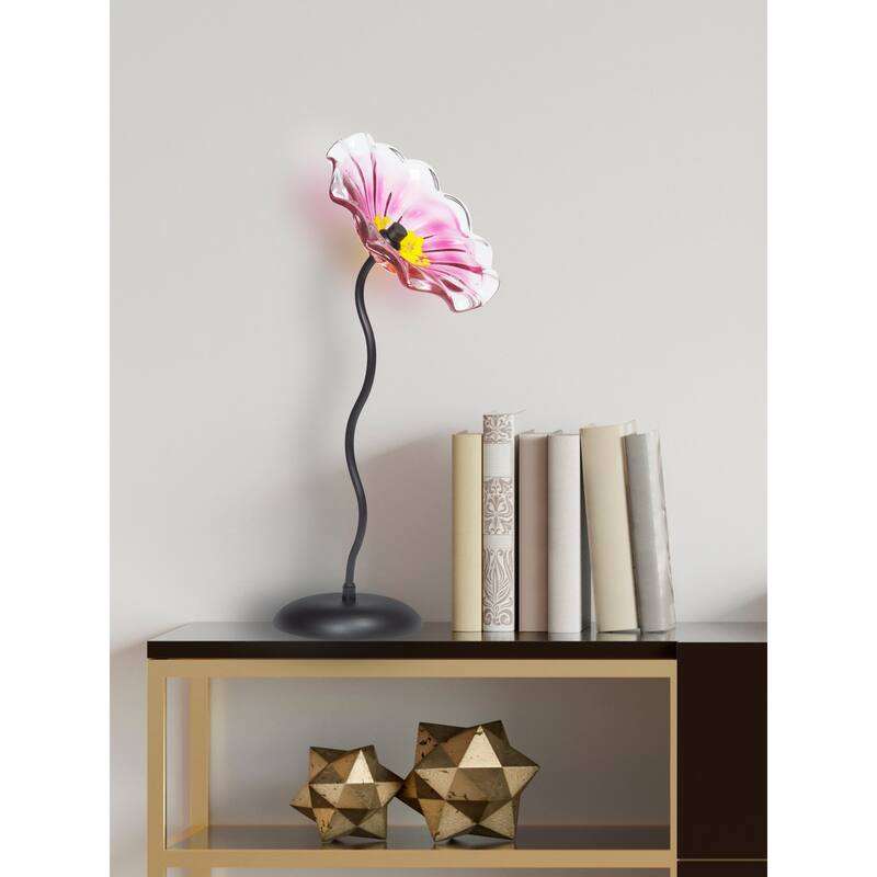 Fiore Bloom 23 IN Tall Pink Flower Art Glass Sculpture with Metal Stand