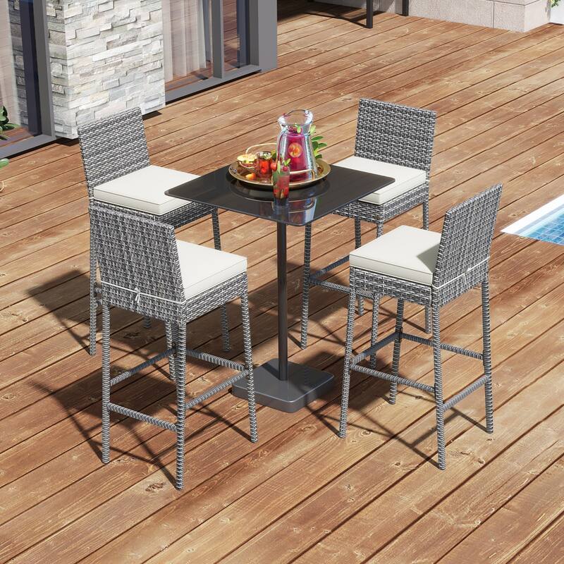 Gymax 2 PCS Patio Wicker Barstools Bar Height Chairs W/ Cushions