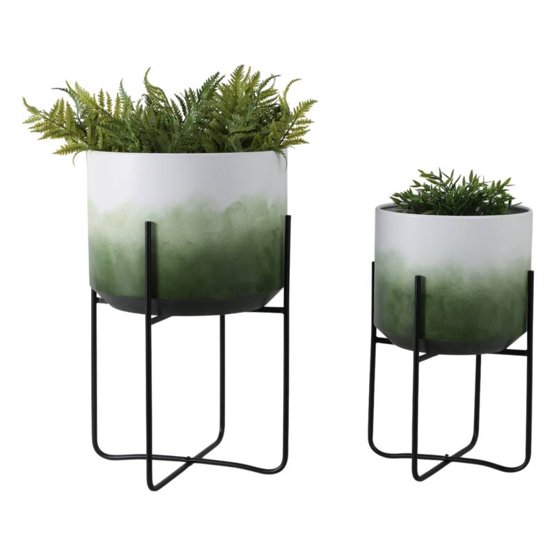 Metal Planters Sleek Modern Stands Decorative Accent Design (Set of 2)