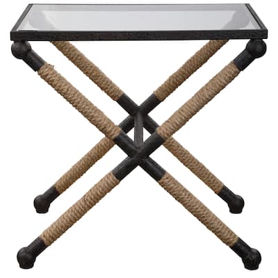 22" Black and Clear Contemporary Rectangle Accent Table