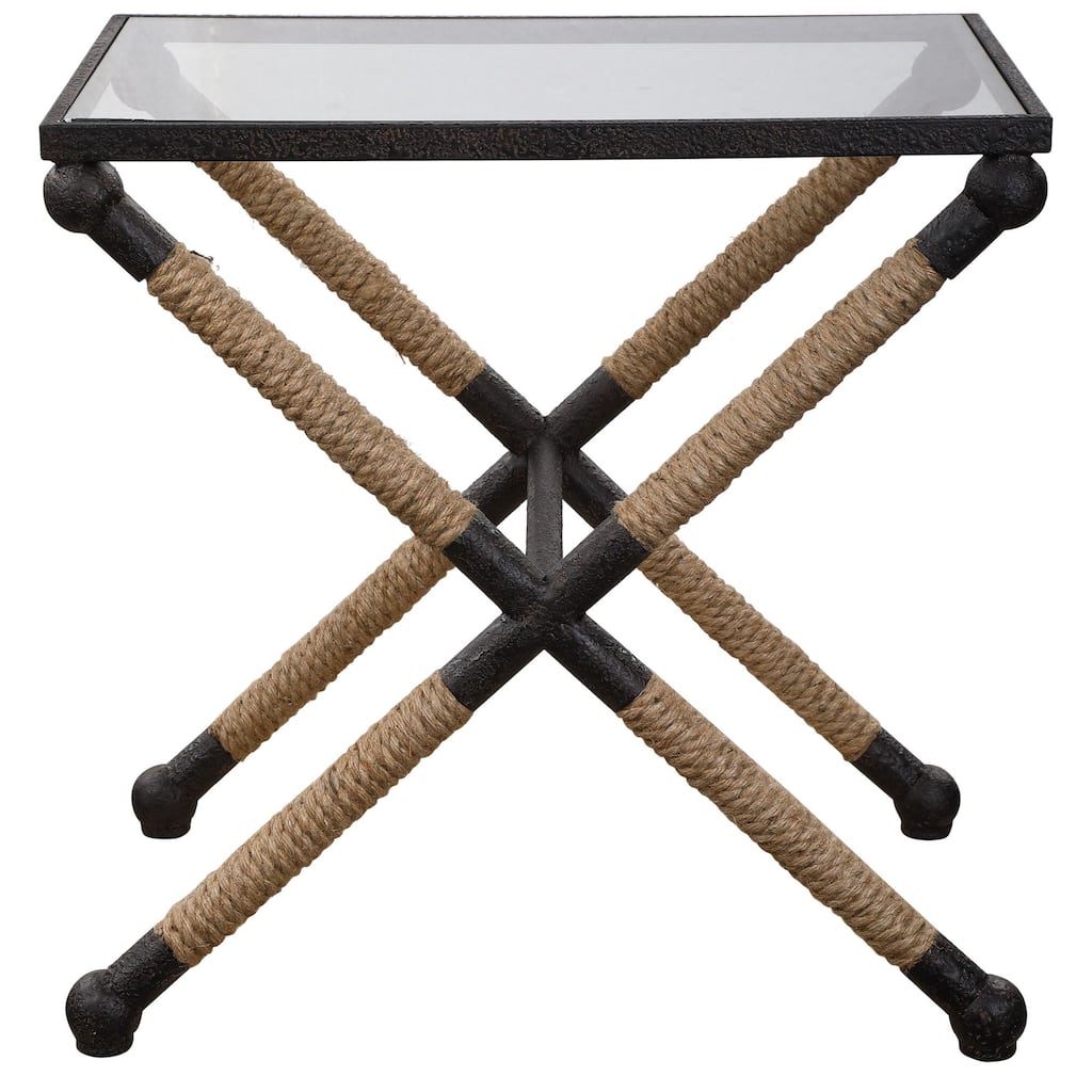 22" Black and Clear Contemporary Rectangle Accent Table
