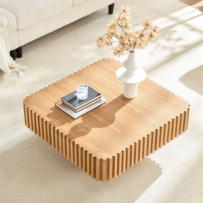 Modern Handcraft Drum Coffee Table Square Coffee Table for Living Room
