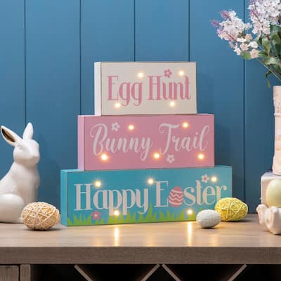 Glitzhome LED Lighted Wooden Easter Table Sign Spring Home Decor Party Supplies Props Gifts