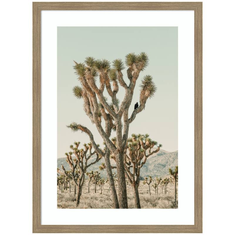 Kate and Laurel Joshua Tree With Crow by Alicia Bock Framed Wall Art Print - 25 x 34 - Brown