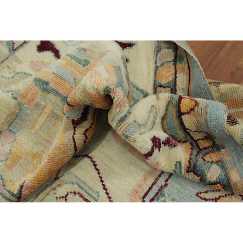 Vegetable Dye Wool Oushak Turkish Area Rug, Medallion Geometric Carpet - 12' 1'' X 9' 0''