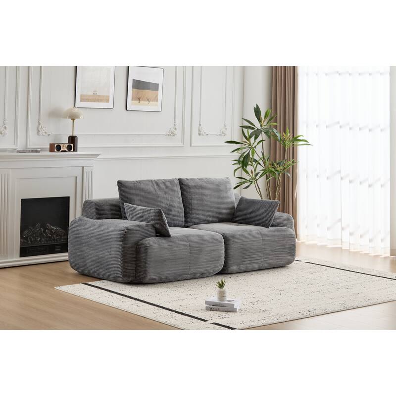 Modular Sectional 2-Seater Cloud Couch, Corduroy Upholstered Boneless Sofa, Compressed Sofa with Cushion & Throw Pillows