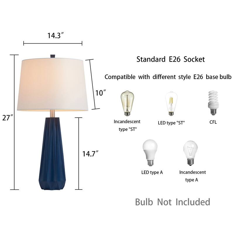 KAWOTI 27" Blue Table Lamp with Fabric Shade